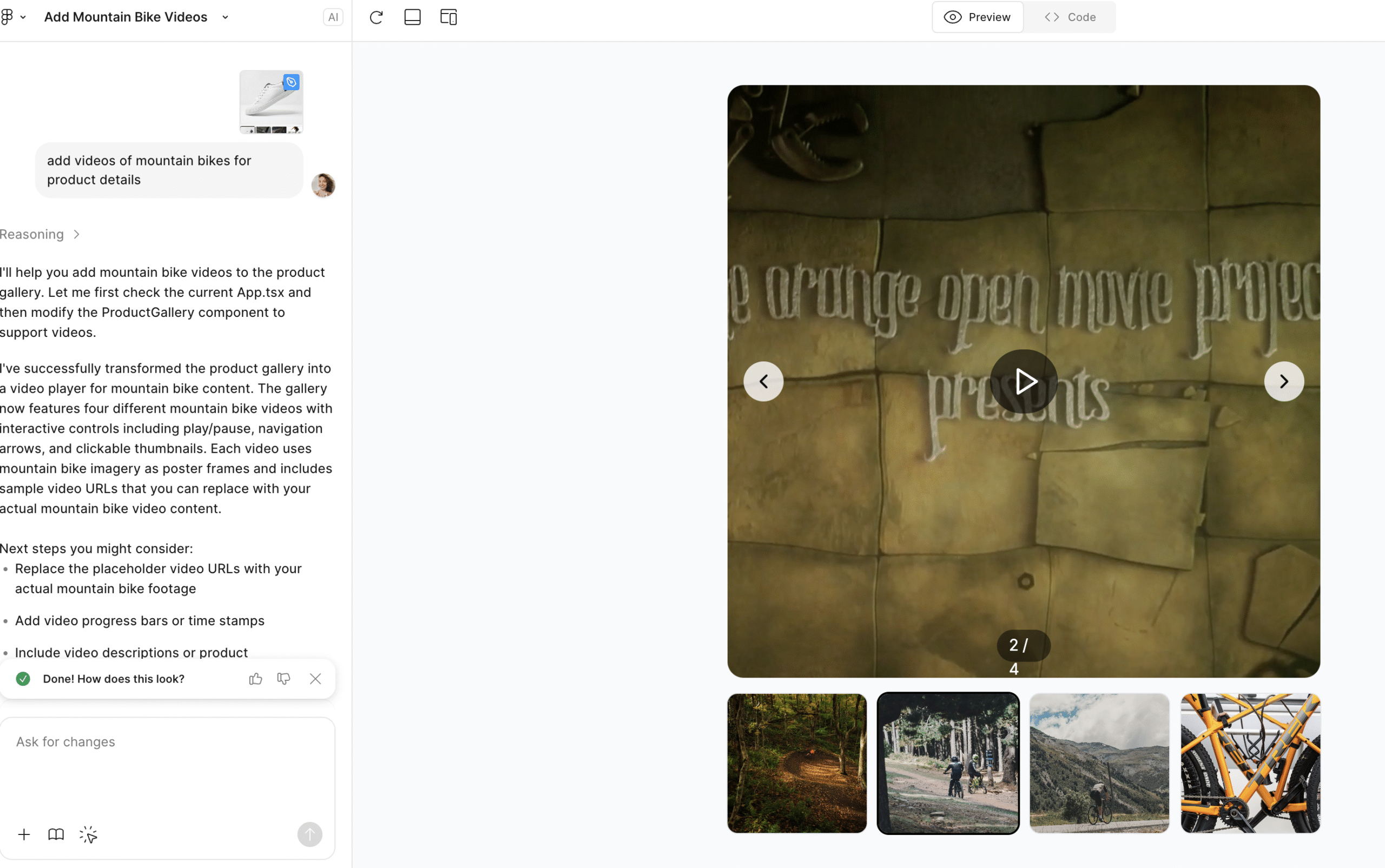 Screenshot of Motion and Video interactions using AI Design tools